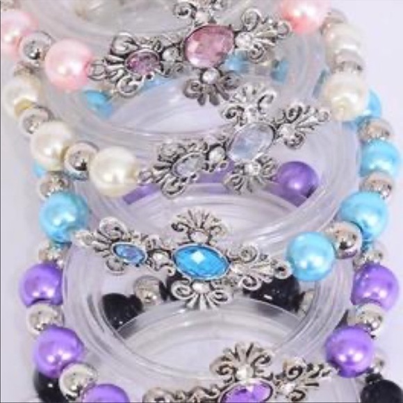 Sideways Cross Acrylic Stone Stretch Bracelets - Picture 2 of 2